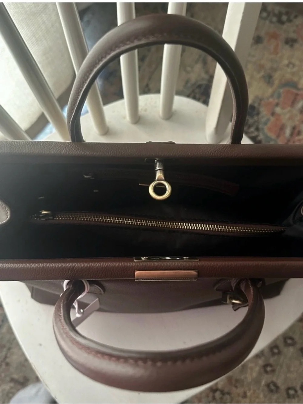 NWOT- Dark Brown Genuine Leather Top Handle Bag - Doubles As A Carryall